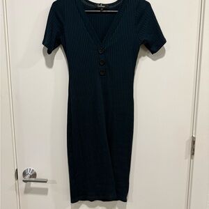 Lulu's Dark Teal Ribbed Midi Dress
